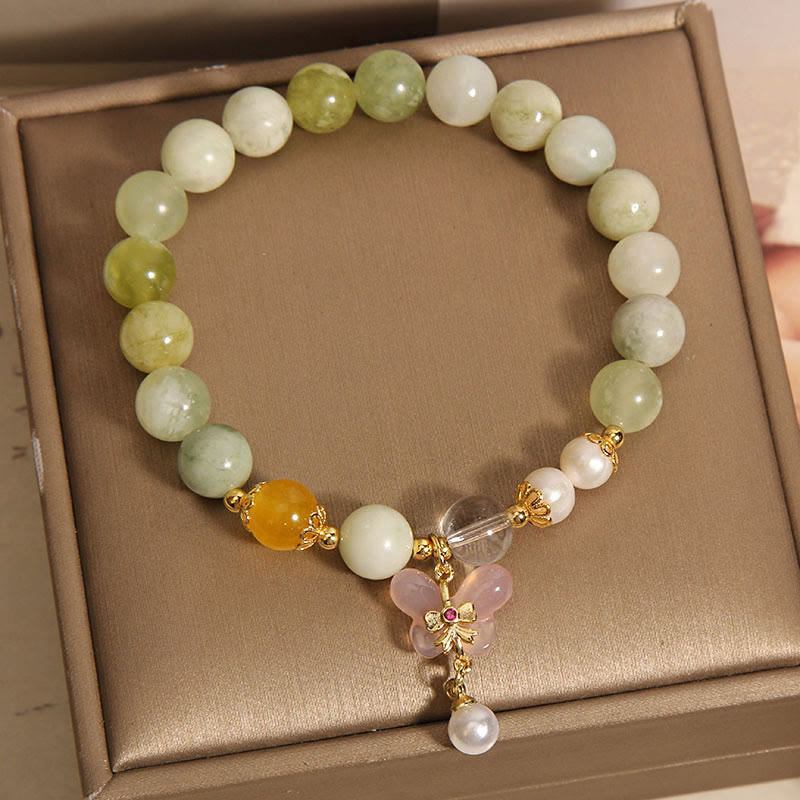 Fortune Jewel Natural Butterfly Serpentine Jade Yanyuan Agate Luck Bracelet