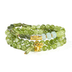 Fortune Jewel Retro Multilayer Lily of the Valley Bamboo Green Chalcedony Strength Bracelet