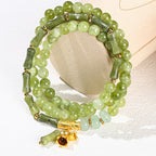 Fortune Jewel Retro Multilayer Lily of the Valley Bamboo Green Chalcedony Strength Bracelet