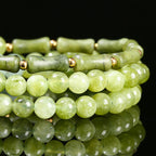 Fortune Jewel Retro Multilayer Lily of the Valley Bamboo Green Chalcedony Strength Bracelet