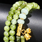 Fortune Jewel Retro Multilayer Lily of the Valley Bamboo Green Chalcedony Strength Bracelet