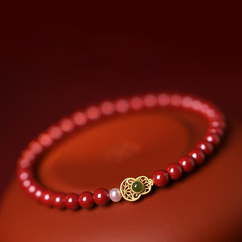 Fortune Jewel Gourd Pearl Cinnabar Blessing Beads Bracelet