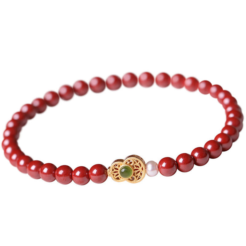 Fortune Jewel Gourd Pearl Cinnabar Blessing Beads Bracelet