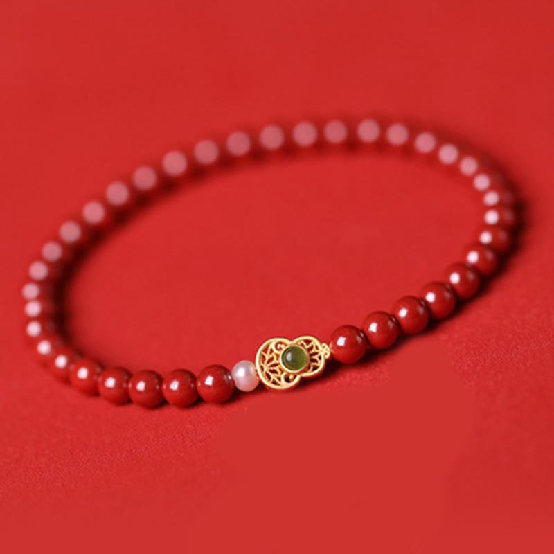 Fortune Jewel Gourd Pearl Cinnabar Blessing Beads Bracelet