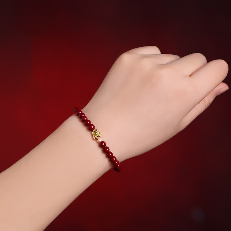 Fortune Jewel Gourd Pearl Cinnabar Blessing Beads Bracelet