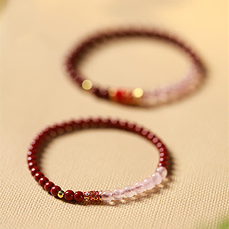 Fortune Jewel Natural Cinnabar Pink Crystal Strawberry Quartz Lucky Koi Fish Blessing Bracelet