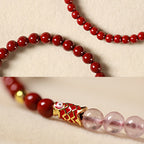 Fortune Jewel Natural Cinnabar Pink Crystal Strawberry Quartz Lucky Koi Fish Blessing Bracelet