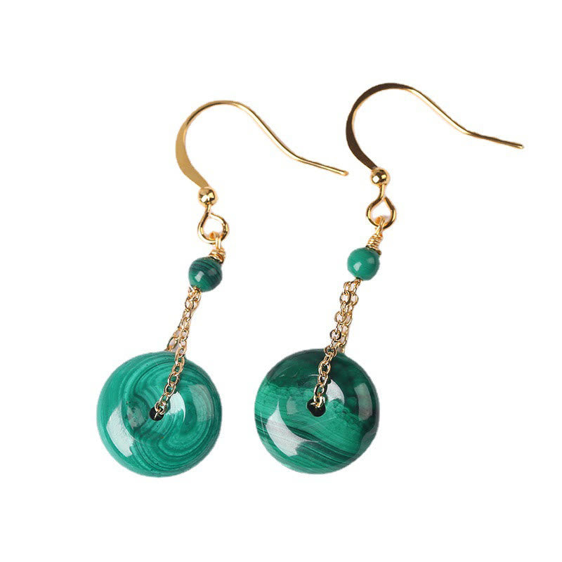 Fortune Jewel Natural Malachite Peace Buckle Calmness  Earrings