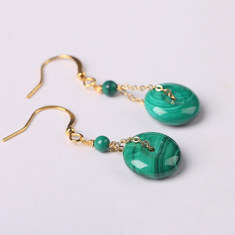 Fortune Jewel Natural Malachite Peace Buckle Calmness  Earrings