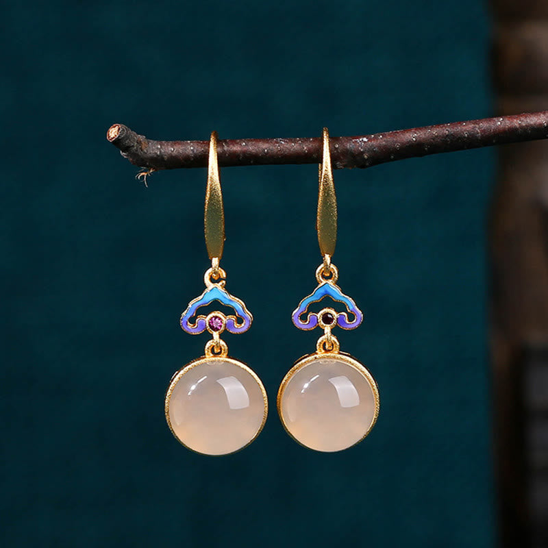 Fortune Jewel 925 Sterling Silver Posts Natural Chalcedony Gold-plated Harmony Earrings