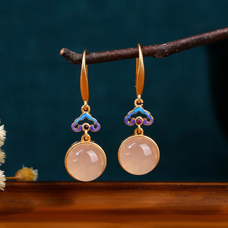 Fortune Jewel 925 Sterling Silver Posts Natural Chalcedony Gold-plated Harmony Earrings