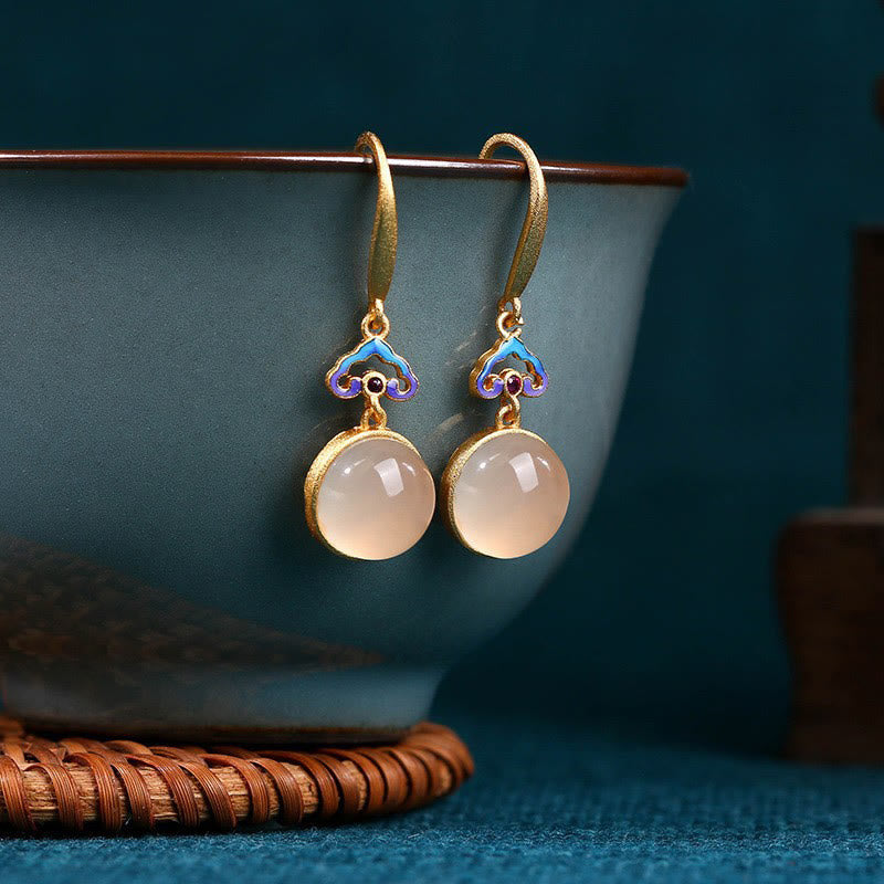 Fortune Jewel 925 Sterling Silver Posts Natural Chalcedony Gold-plated Harmony Earrings