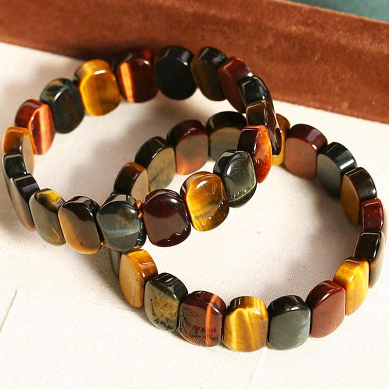 Fortune Jewel Natural Colored Tiger Eye Oval Beads Strength Bracelet