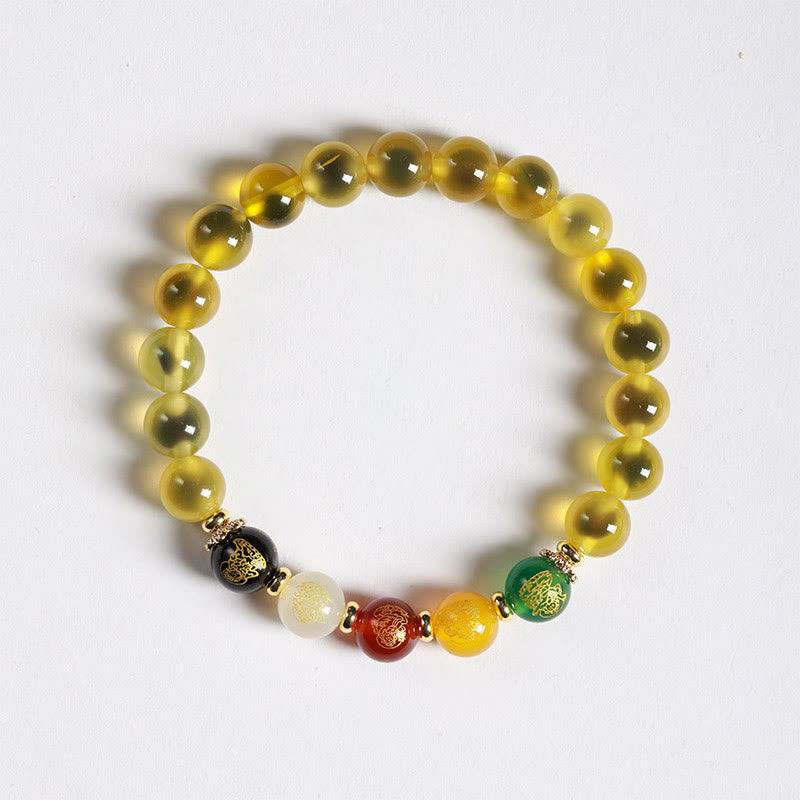 Fortune Jewel Natural Colorful Candy Agate Five Gods Of Wealth Harmony Bracelet