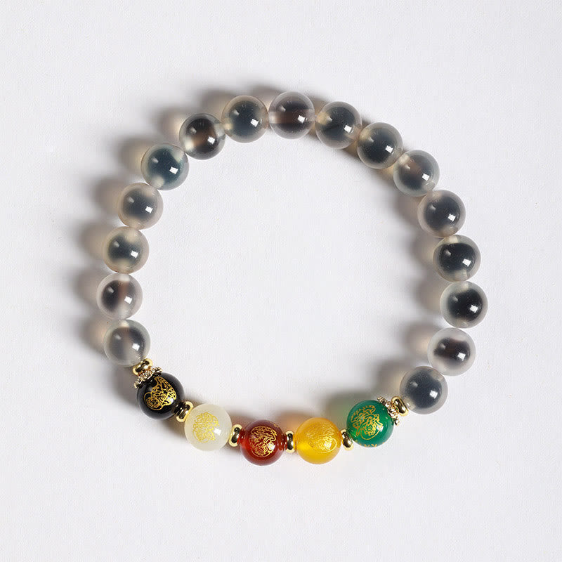 Fortune Jewel Natural Colorful Candy Agate Five Gods Of Wealth Harmony Bracelet