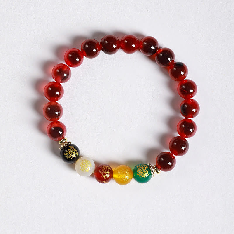 Fortune Jewel Natural Colorful Candy Agate Five Gods Of Wealth Harmony Bracelet
