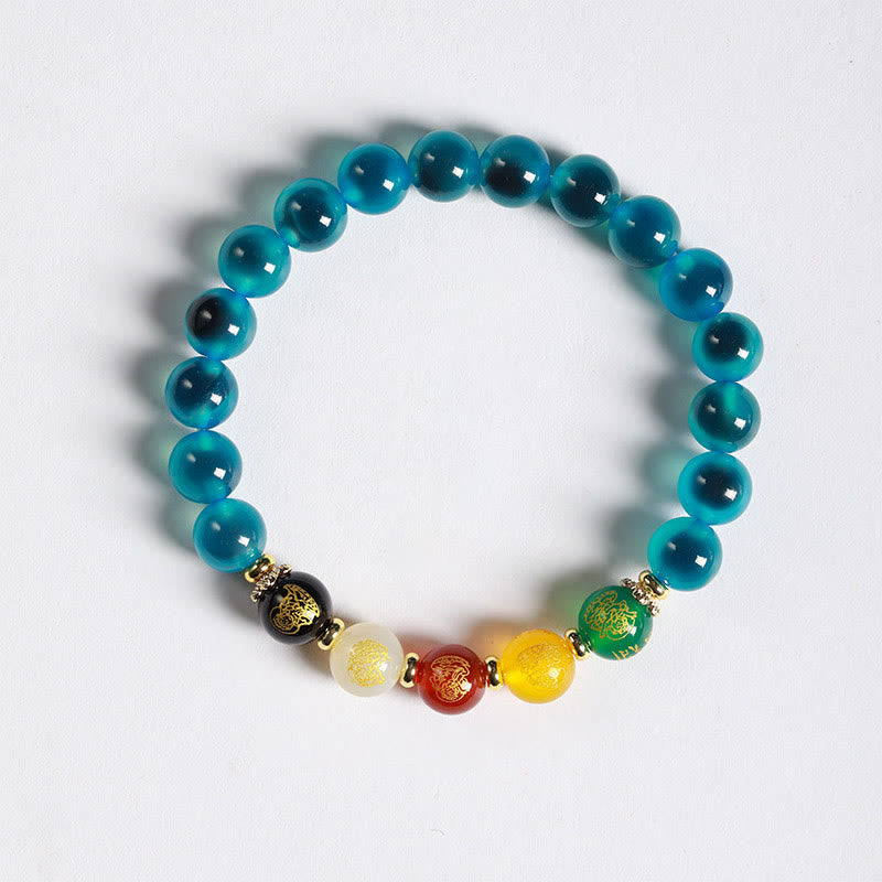 Fortune Jewel Natural Colorful Candy Agate Five Gods Of Wealth Harmony Bracelet