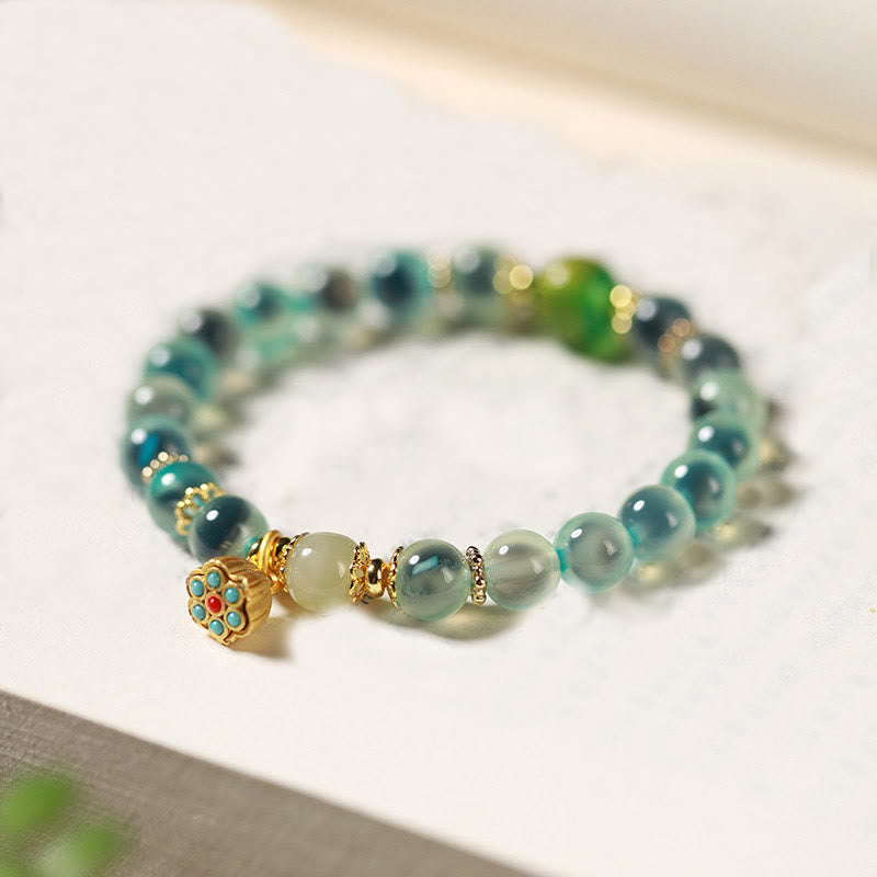 Fortune Jewel Natural Colorful Candy Agate Golden Lotus Pod Healing Bracelet