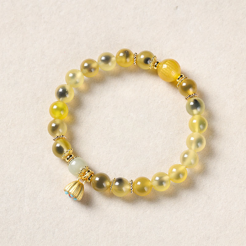 Fortune Jewel Natural Colorful Candy Agate Golden Lotus Pod Healing Bracelet