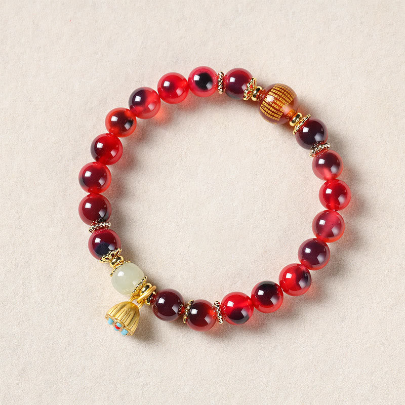Fortune Jewel Natural Colorful Candy Agate Golden Lotus Pod Healing Bracelet