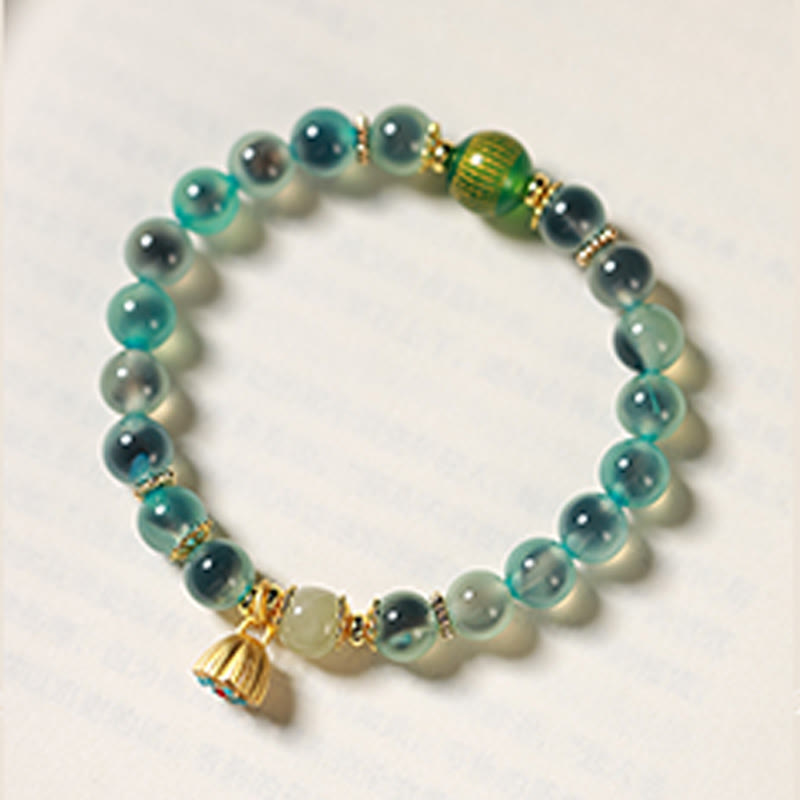 Fortune Jewel Natural Colorful Candy Agate Golden Lotus Pod Healing Bracelet