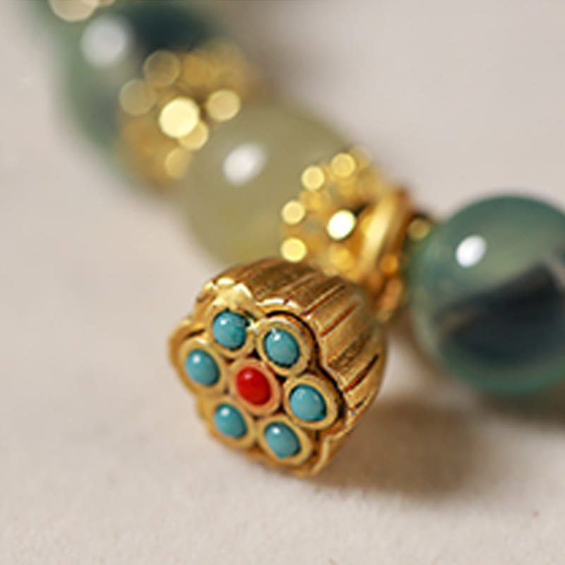 Fortune Jewel Natural Colorful Candy Agate Golden Lotus Pod Healing Bracelet