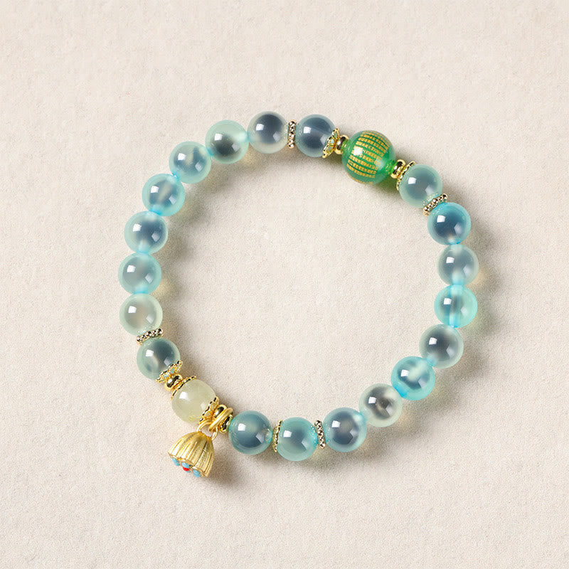Fortune Jewel Natural Colorful Candy Agate Golden Lotus Pod Healing Bracelet