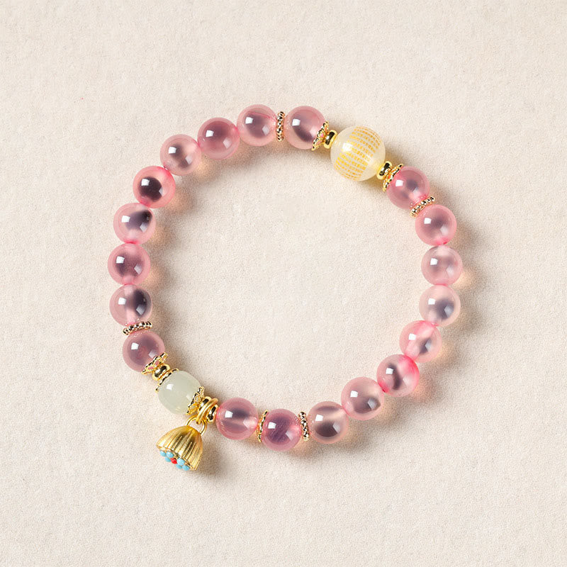 Fortune Jewel Natural Colorful Candy Agate Golden Lotus Pod Healing Bracelet
