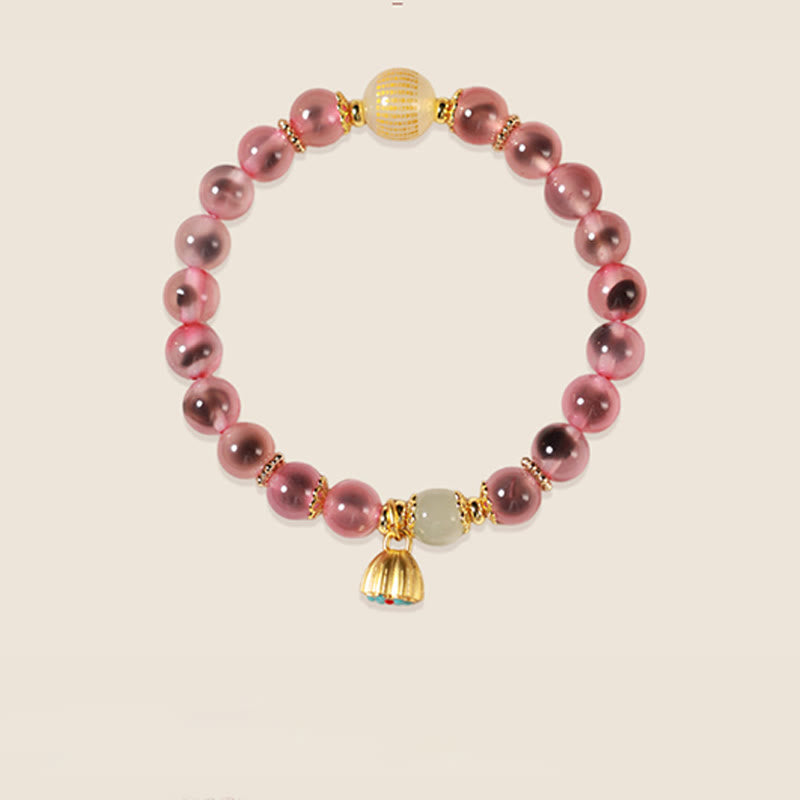 Fortune Jewel Natural Colorful Candy Agate Golden Lotus Pod Healing Bracelet