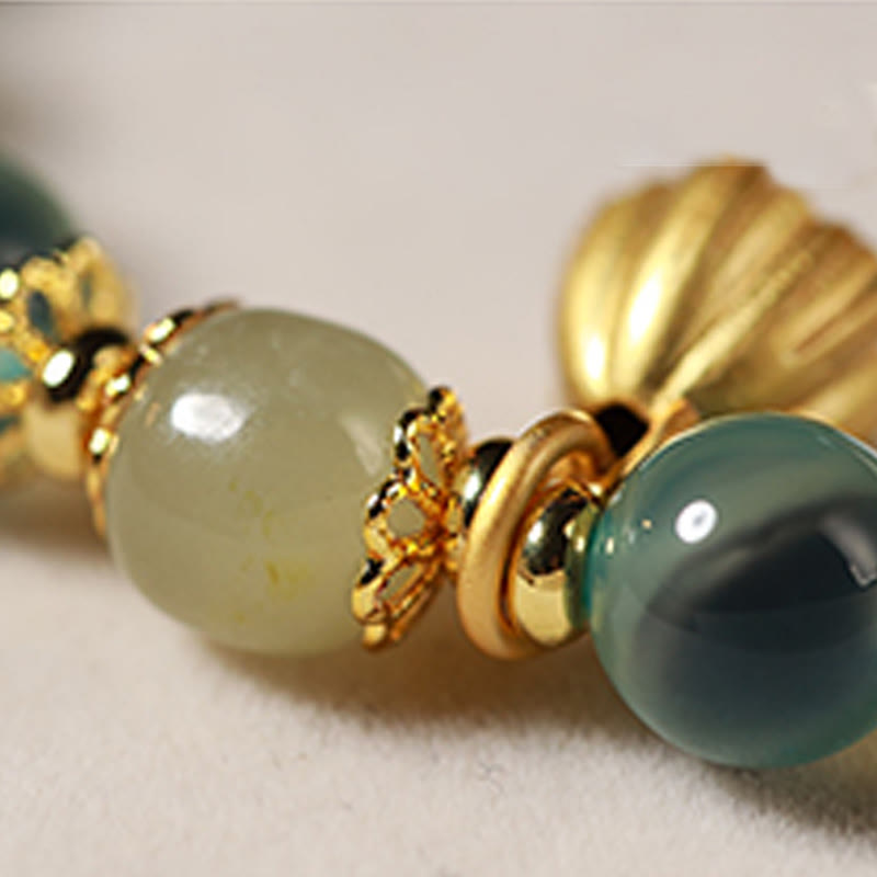Fortune Jewel Natural Colorful Candy Agate Golden Lotus Pod Healing Bracelet