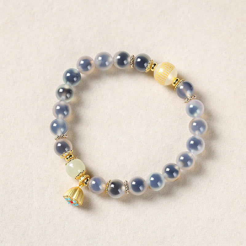 Fortune Jewel Natural Colorful Candy Agate Golden Lotus Pod Healing Bracelet