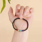 Fortune Jewel Ultra-fine 4mm Black Tourmaline Colorful Stone Bracelet