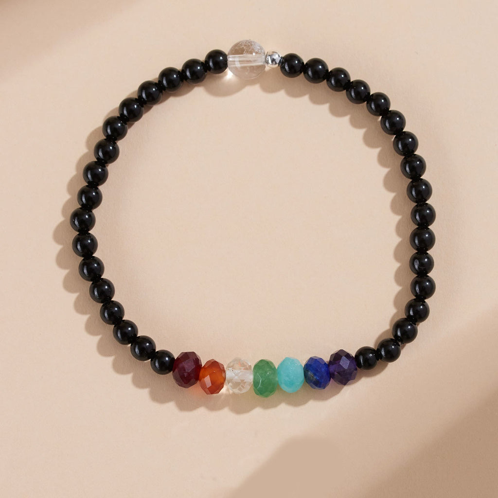 Fortune Jewel Ultra-fine 4mm Black Tourmaline Colorful Stone Bracelet