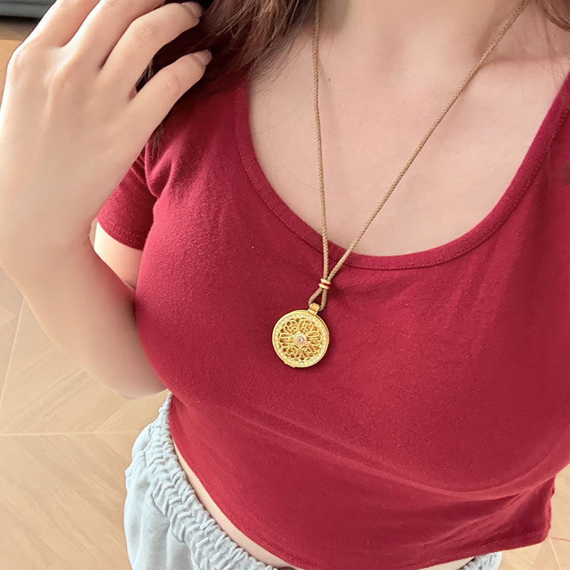 Fortune Jewel Om Mani Padme Hum Openable Copper Plated Gold Wealth Necklace Pendant