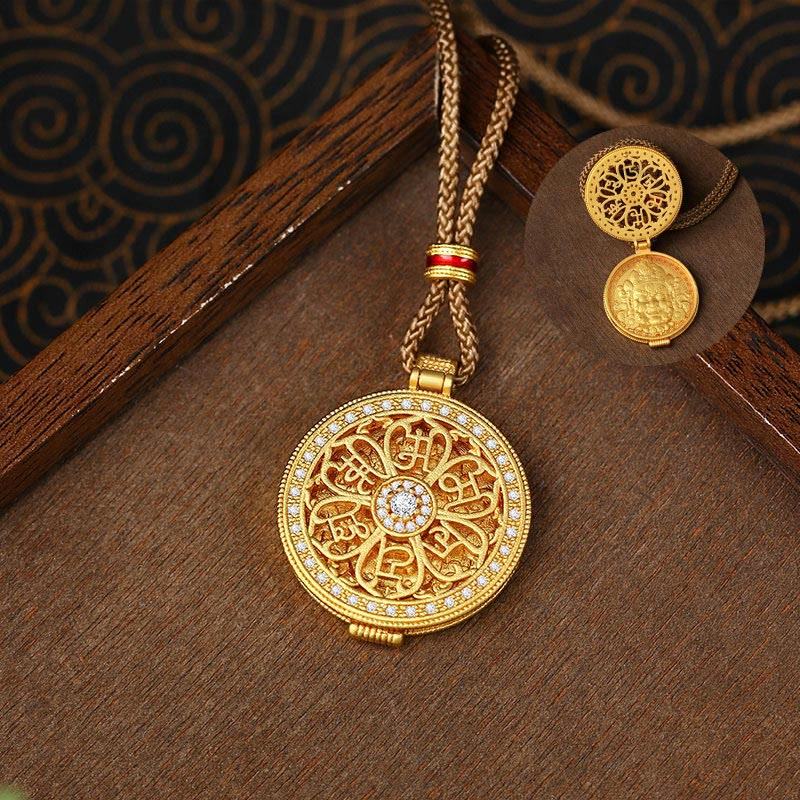 Fortune Jewel Om Mani Padme Hum Openable Copper Plated Gold Wealth Necklace Pendant