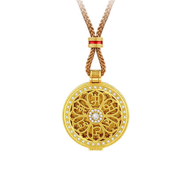 Fortune Jewel Om Mani Padme Hum Openable Copper Plated Gold Wealth Necklace Pendant
