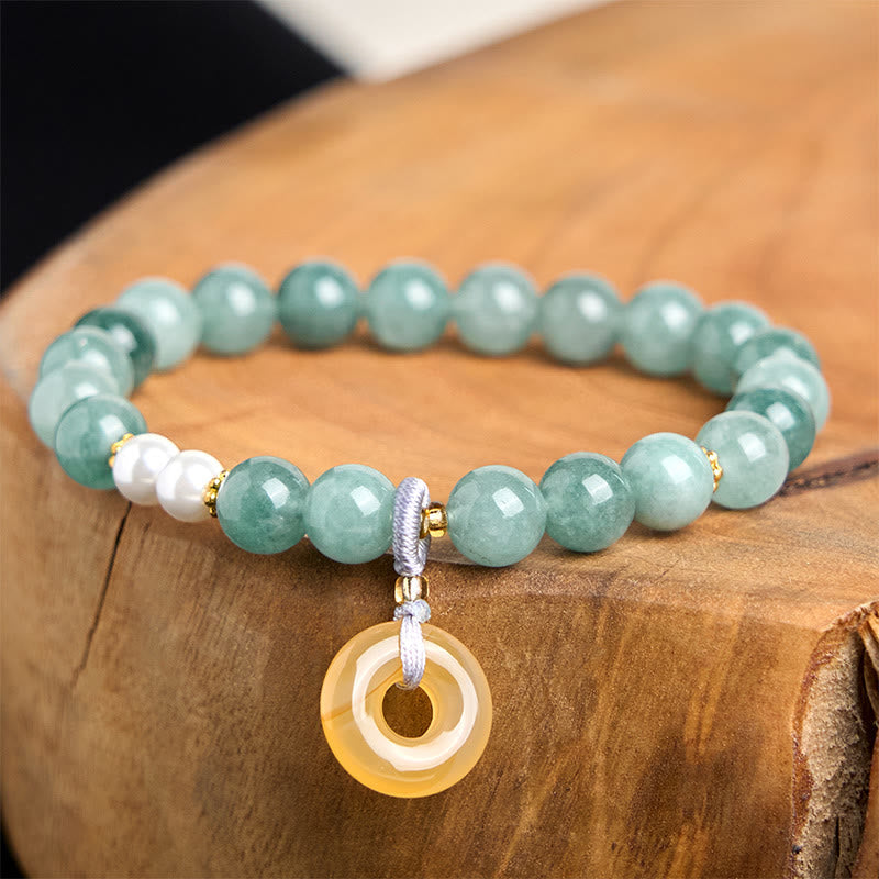 Fortune Jewel Blue Jade Peace Buckle Pearl Beads Prosperity Bracelet
