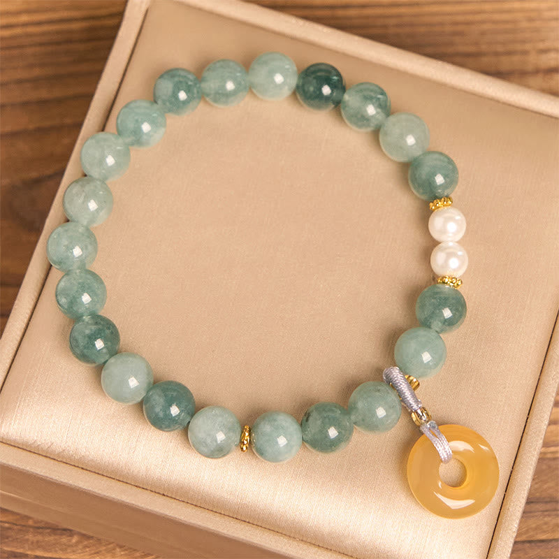 Fortune Jewel Blue Jade Peace Buckle Pearl Beads Prosperity Bracelet