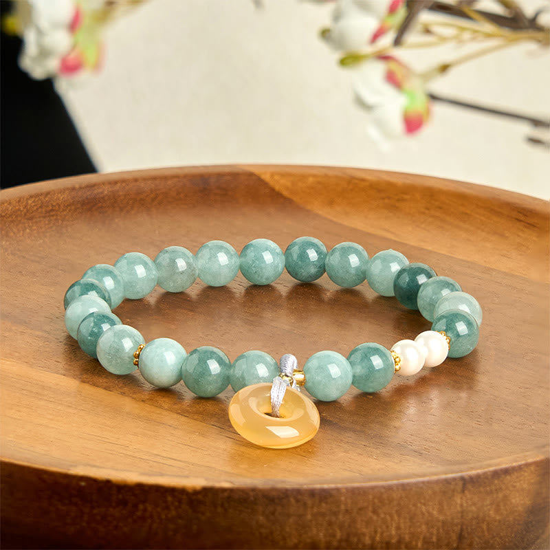 Fortune Jewel Blue Jade Peace Buckle Pearl Beads Prosperity Bracelet