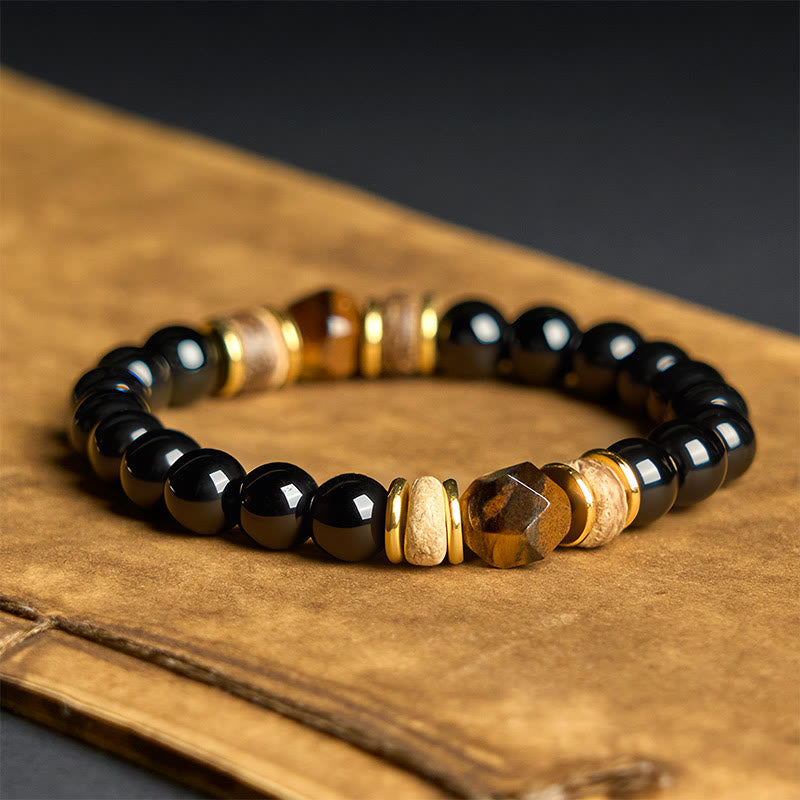 Fortune Jewel Black Obsidian Beads Sectional Tiger Eye Stone Purification Bracelet