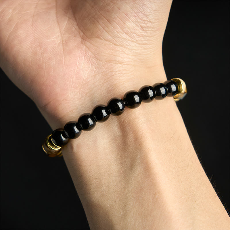 Fortune Jewel Black Obsidian Beads Sectional Tiger Eye Stone Purification Bracelet