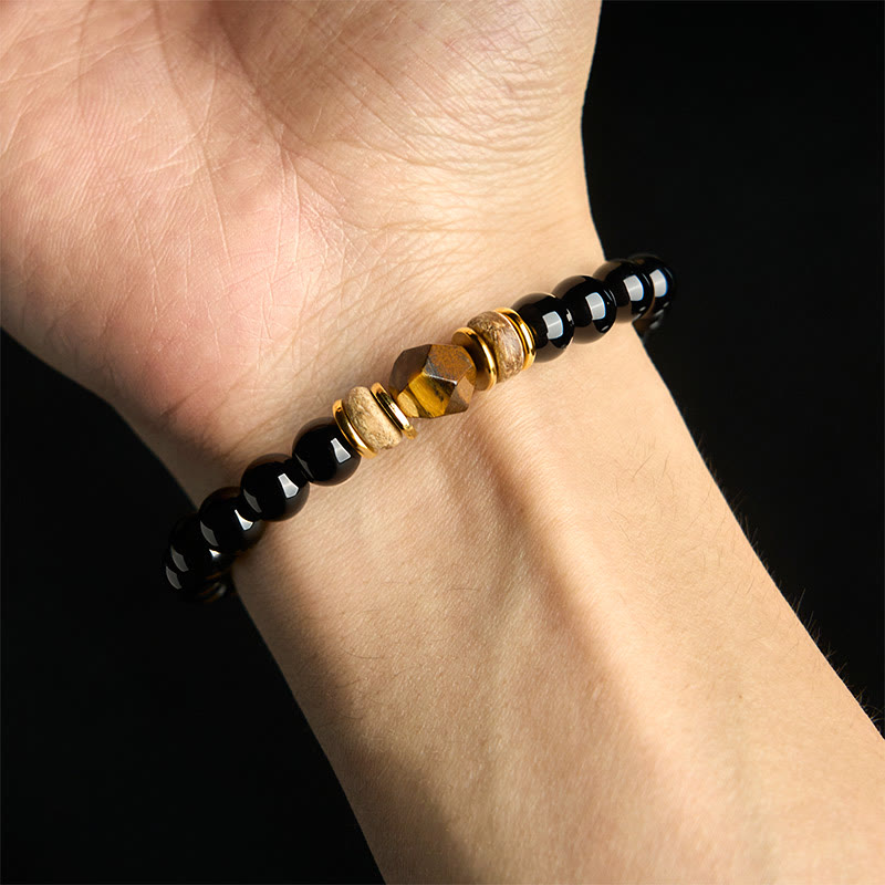 Fortune Jewel Black Obsidian Beads Sectional Tiger Eye Stone Purification Bracelet