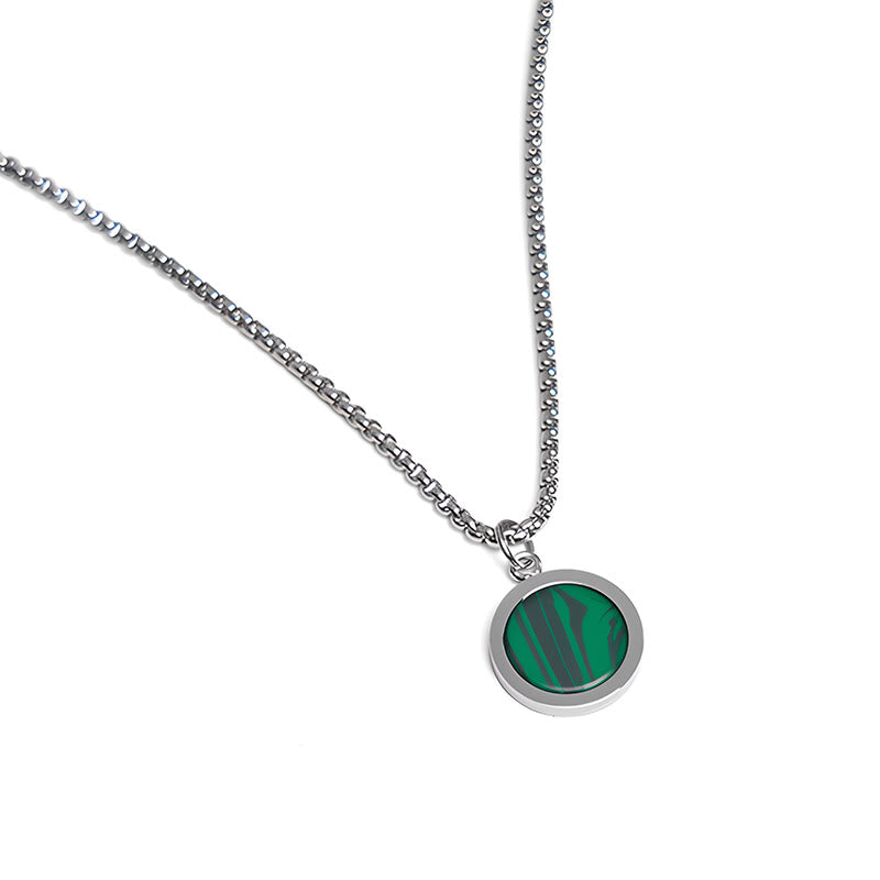 Fortune Jewel Natural Stone Turquoise Tiger Eye  Lazurite Malachite Titanium Steel Purification Necklace Pendant