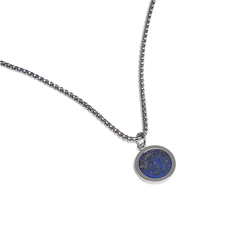 Fortune Jewel Natural Stone Turquoise Tiger Eye  Lazurite Malachite Titanium Steel Purification Necklace Pendant