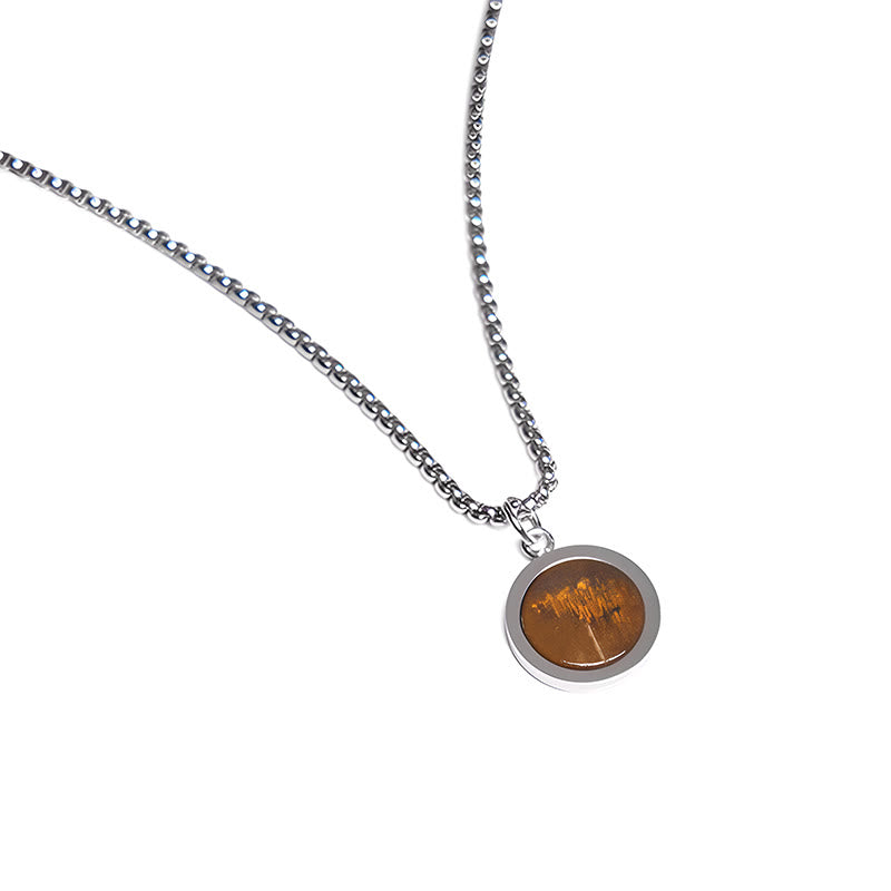 Fortune Jewel Natural Stone Turquoise Tiger Eye  Lazurite Malachite Titanium Steel Purification Necklace Pendant