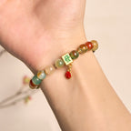 Buddha Stones Natural Peacock Agate Coin Courage Bracelet