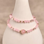 Fortune Jewel Natural Citrine Pink Crystal Beads Pleasure Creativity Double Layer Bracelet
