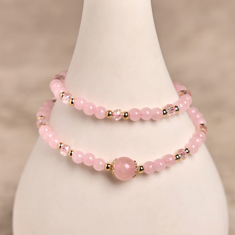 Fortune Jewel Natural Citrine Pink Crystal Beads Pleasure Creativity Double Layer Bracelet