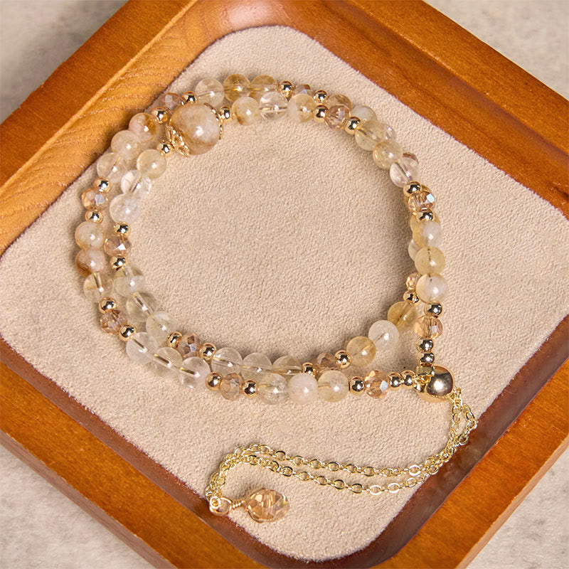 Fortune Jewel Natural Citrine Pink Crystal Beads Pleasure Creativity Double Layer Bracelet