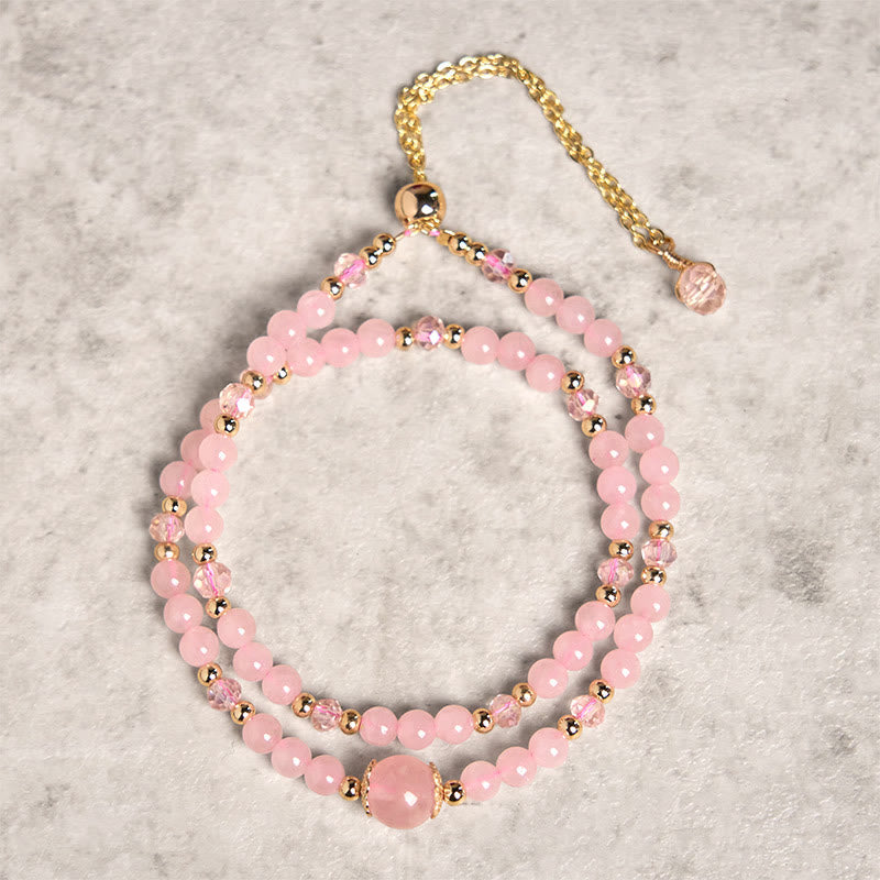 Fortune Jewel Natural Citrine Pink Crystal Beads Pleasure Creativity Double Layer Bracelet